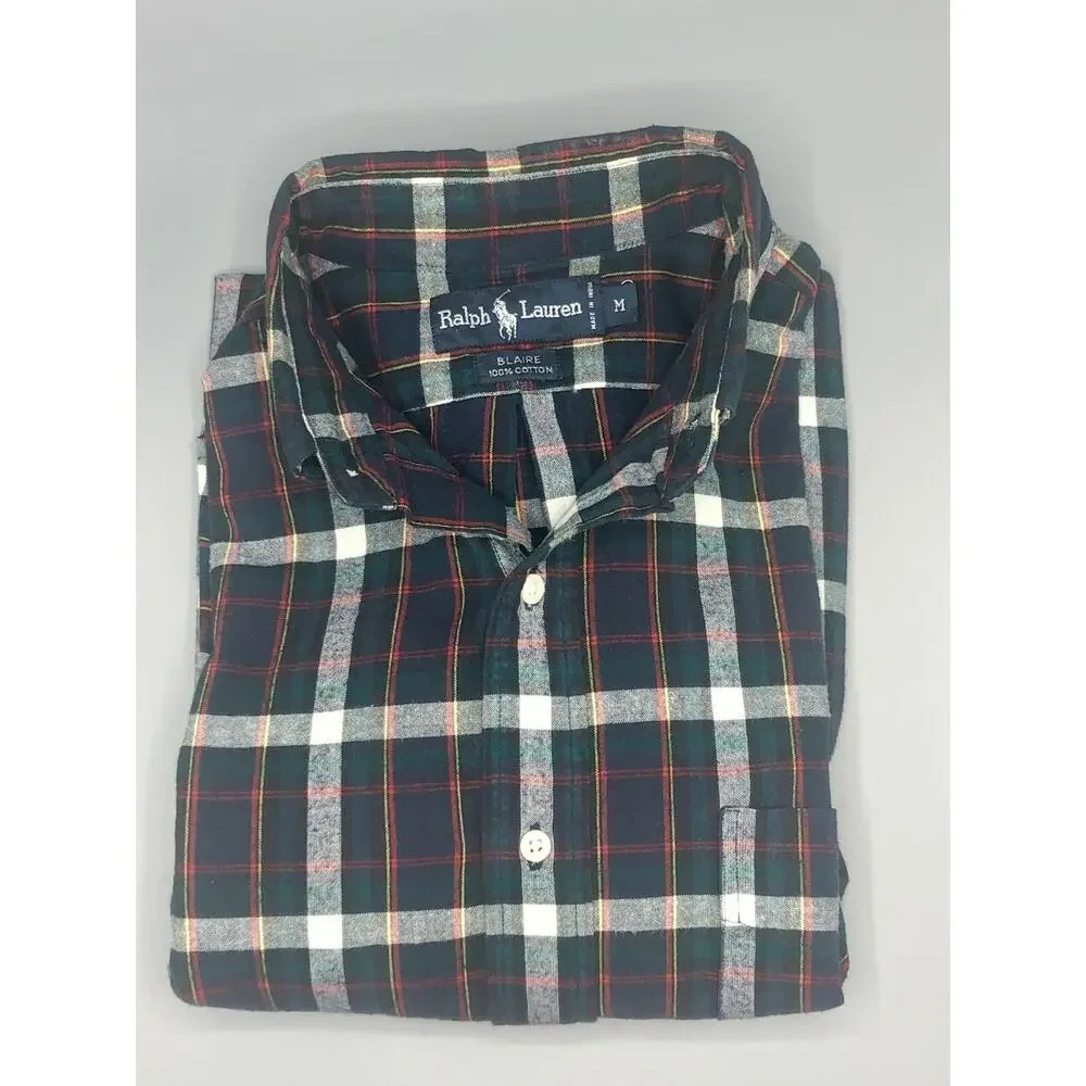 Polo Ralph Lauren Blaire Plaid Button Down Shirt Mens Size Medium Blue Yellow M